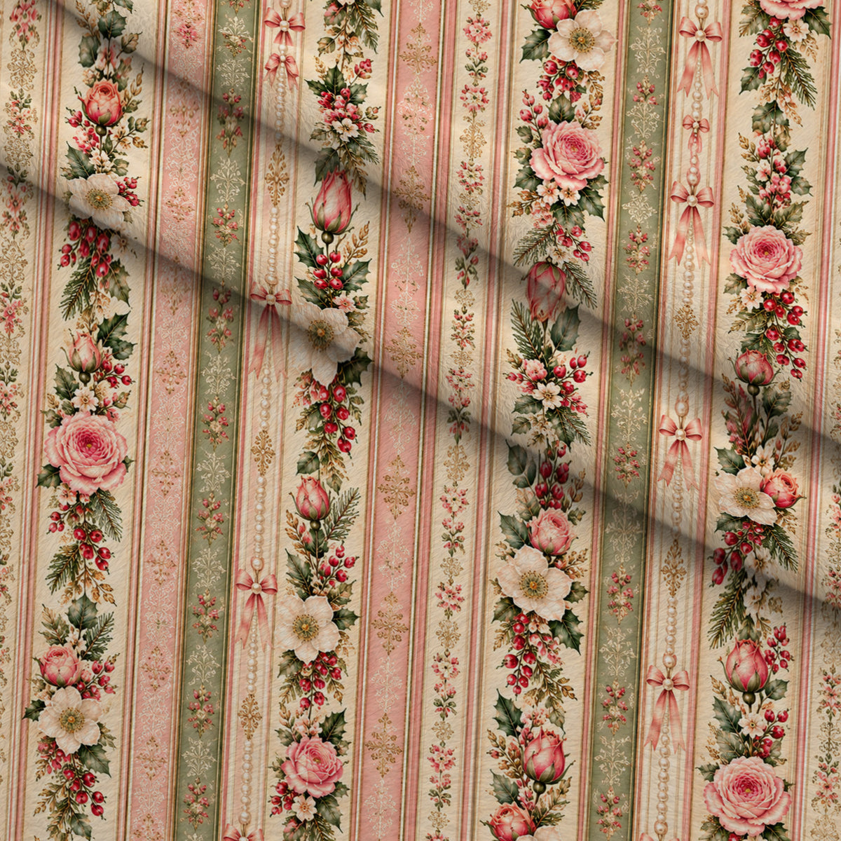 Evergreen Rose Heirloom Pattern 6 Minky Fabric — plush minky folded close-up preview (mv-minky-v1:lying)