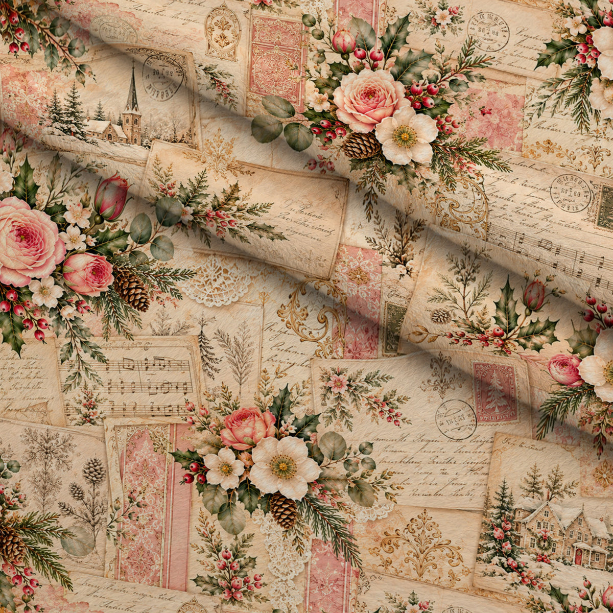 Evergreen Rose Heirloom Pattern 7 Minky Fabric — plush minky folded close-up preview (mv-minky-v1:lying)