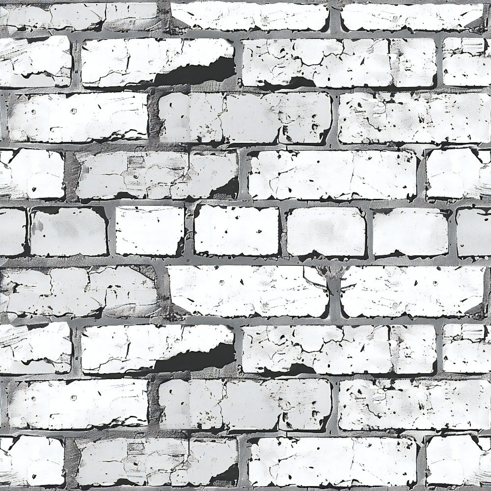 brick wall pattern, weathered bricks, cracked paint, white bricks, gray mortar, distressed texture, vintage appearance, architectural design,, fabric panel, realistic brick, peeling paint, aged surface, monochromatic, neutral tones, building material, masonry pattern, worn bricks, textured fabric, construction theme