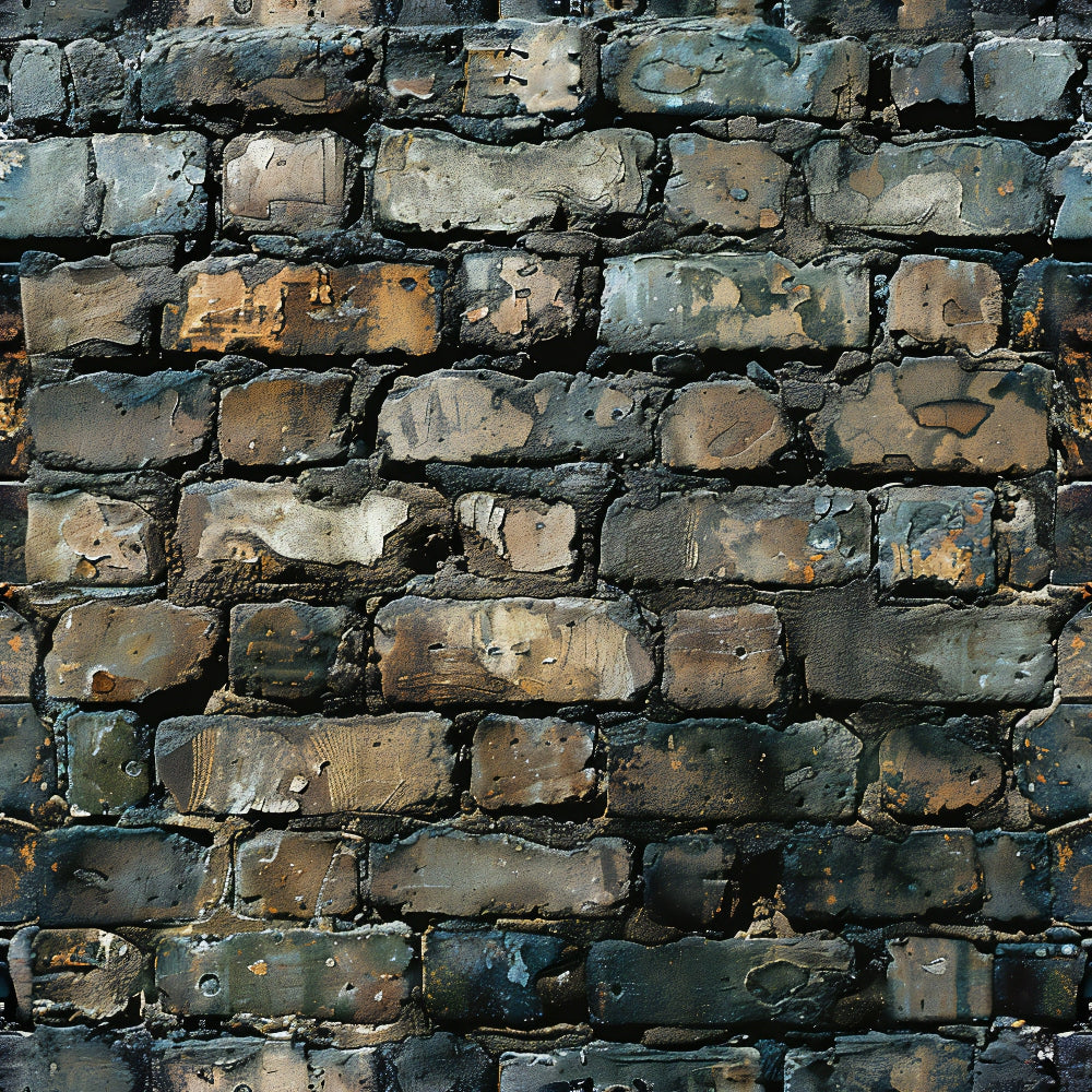 weathered brick wall, stone texture, aged masonry, gray bricks, brown bricks, tan bricks, rustic pattern, distressed surface, mortar joints, vintage wall, textured fabric,, fabric panel, architectural design, industrial style, neutral tones, brick pattern, worn appearance, construction materials, building blocks