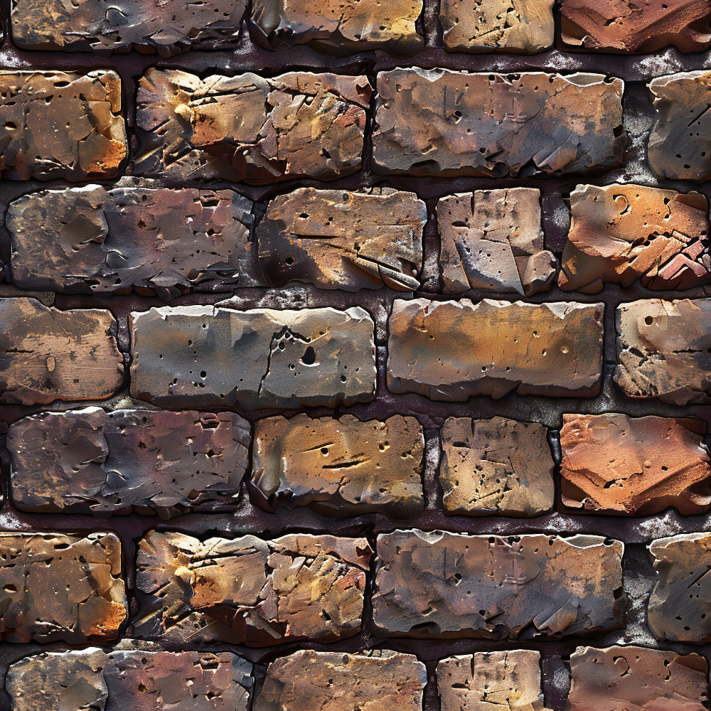 weathered brick wall, rustic brown, burnt orange, charcoal gray, aged texture, cracked surface, distressed pattern, vintage brick, mortar lines,, fabric panel, industrial style, rough texture, earthy tones, architectural design, worn appearance, brick pattern, cotton fabric, realistic print, urban texture
