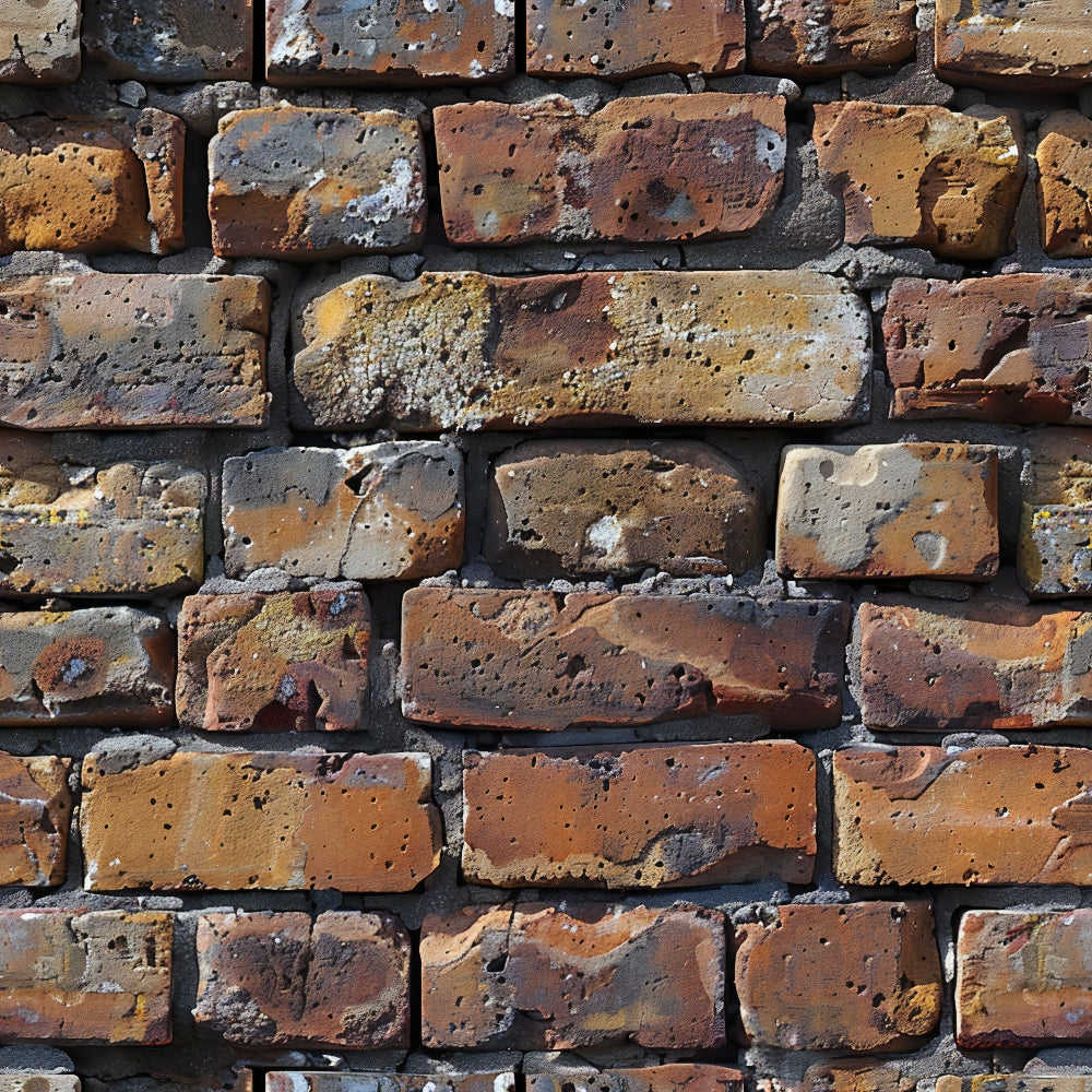 brick wall, weathered bricks, rustic texture, terracotta, rust colors, orange brown, gray mortar, aged patina, distressed surface, architectural pattern, masonry design, vintage bricks, textured fabric,, fabric panel, earthy tones, building materials, worn appearance, industrial style, realistic print