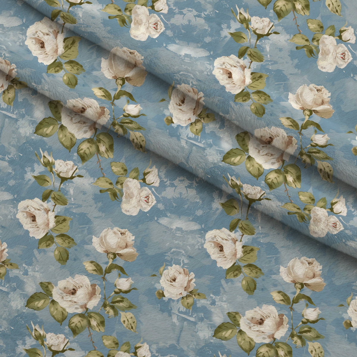 Faded Indigo Roses Pattern 14 Minky Fabric — plush minky folded close-up preview (mv-minky-v1:lying)