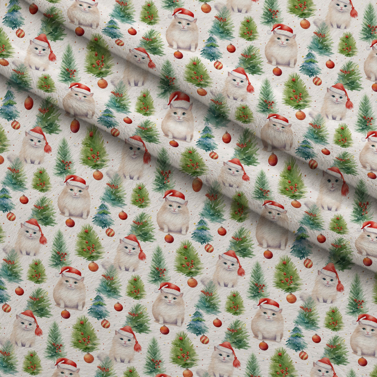 Festive Felines Pattern 1 Minky Fabric — plush minky folded close-up preview (mv-minky-v1:lying)
