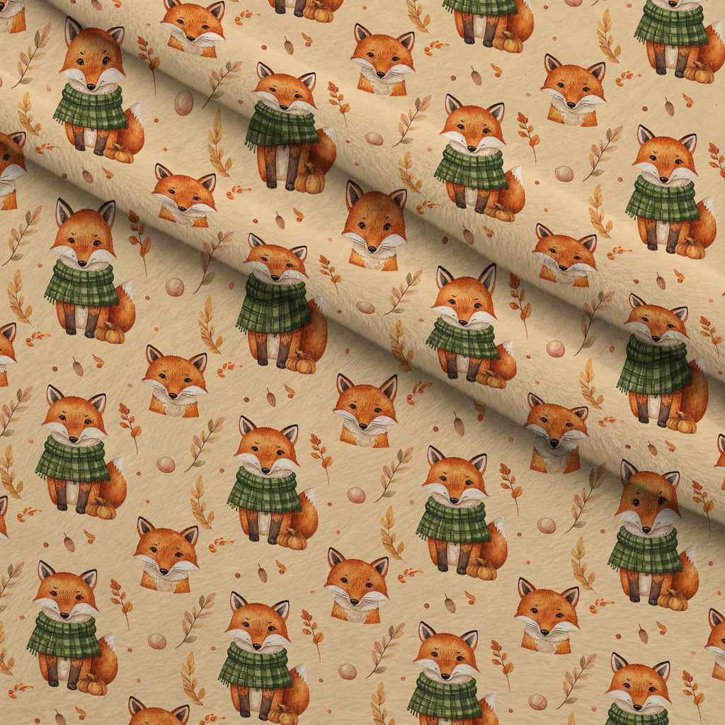 Foxes Among Falling Leaves Pattern 1 Minky Fabric — plush minky folded close-up preview (mv-minky-v1:lying)