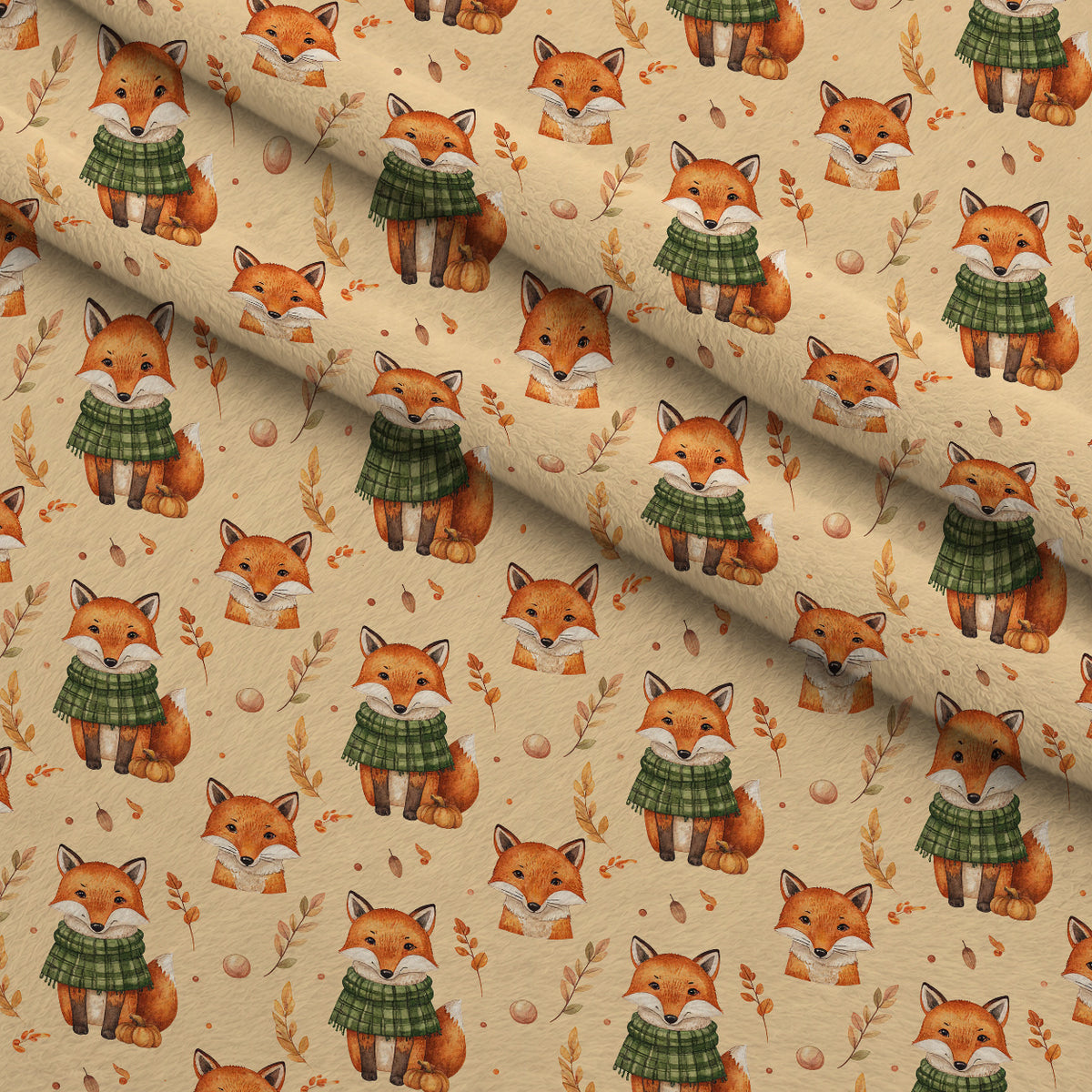 Foxes Among Falling Leaves Pattern 1 Minky Fabric — plush minky folded close-up preview (mv-minky-v1:lying)
