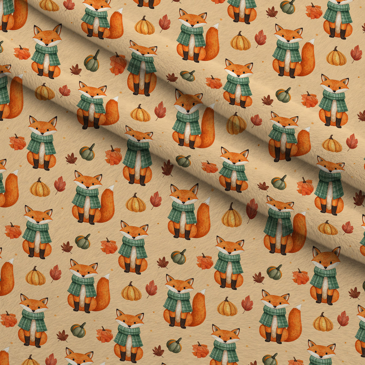 Foxes Among Falling Leaves Pattern 2 Minky Fabric — plush minky folded close-up preview (mv-minky-v1:lying)