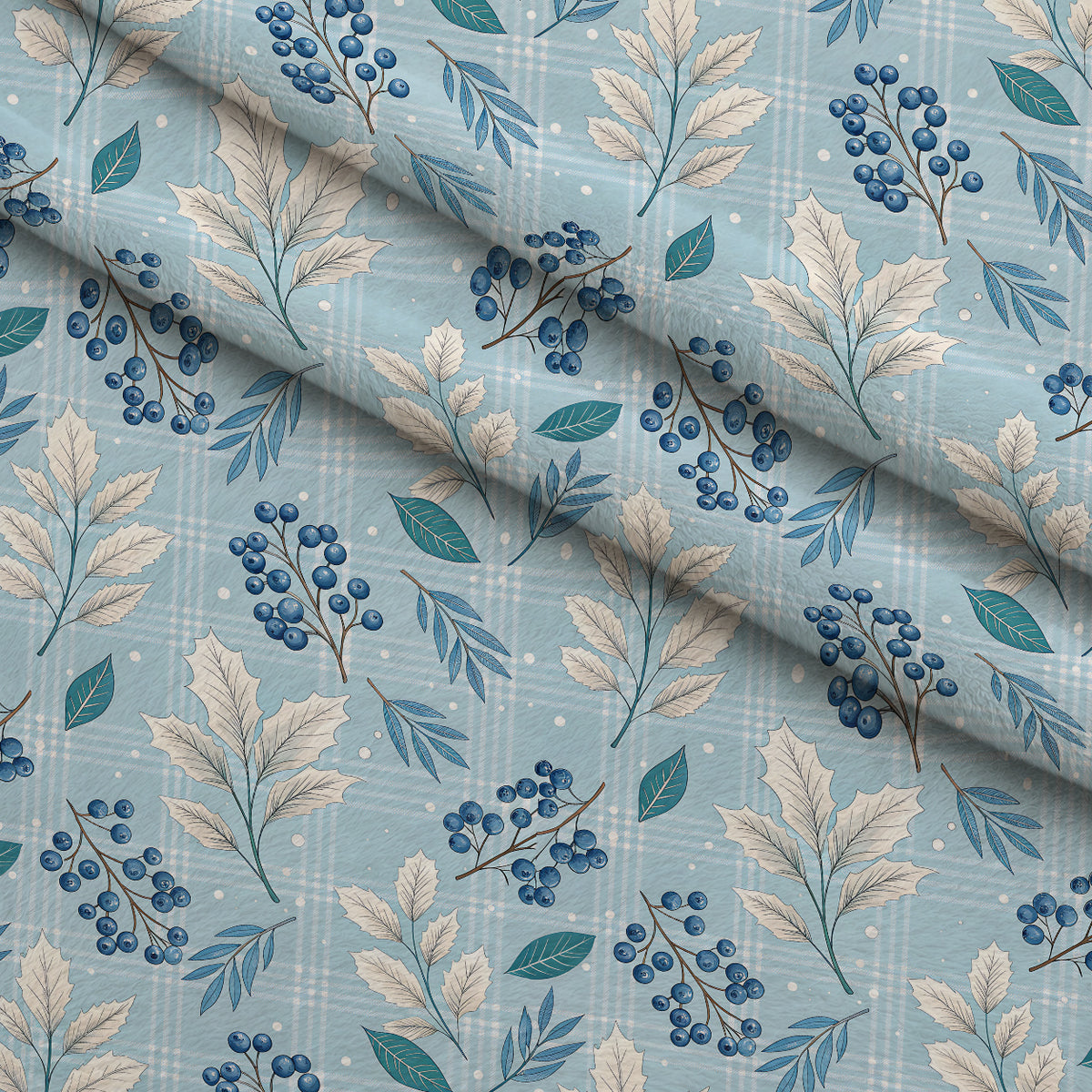 Frosted Azure Botanicals Pattern 17 Minky Fabric — plush minky folded close-up preview (mv-minky-v1:lying)