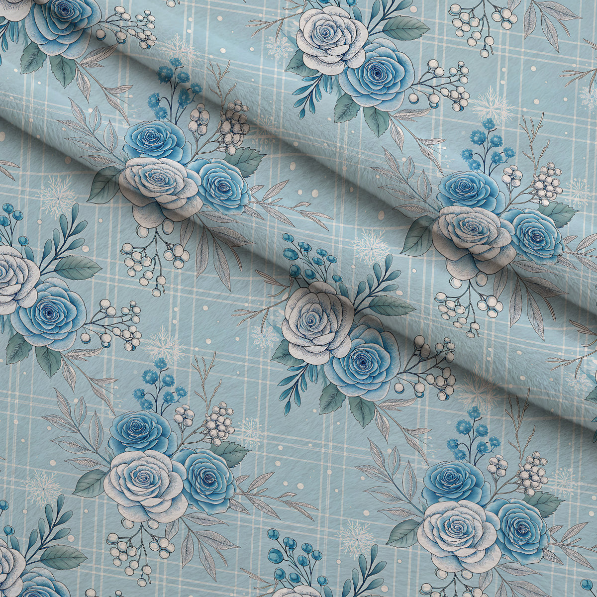 Frosted Azure Botanicals Pattern 3 Minky Fabric — plush minky folded close-up preview (mv-minky-v1:lying)