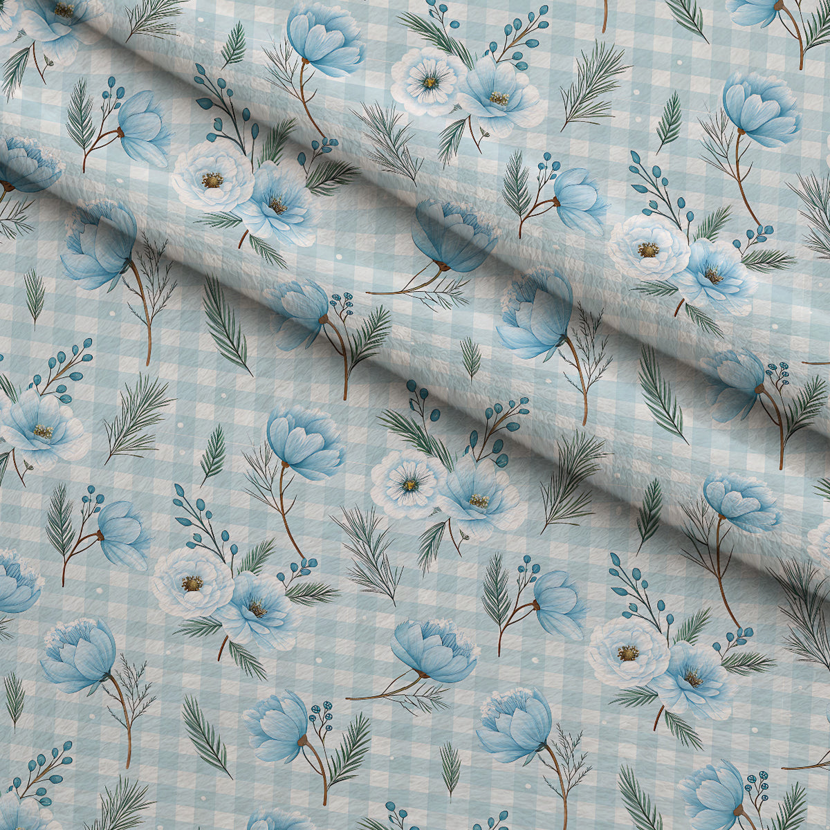 Frosted Azure Botanicals Pattern 5 Minky Fabric — plush minky folded close-up preview (mv-minky-v1:lying)