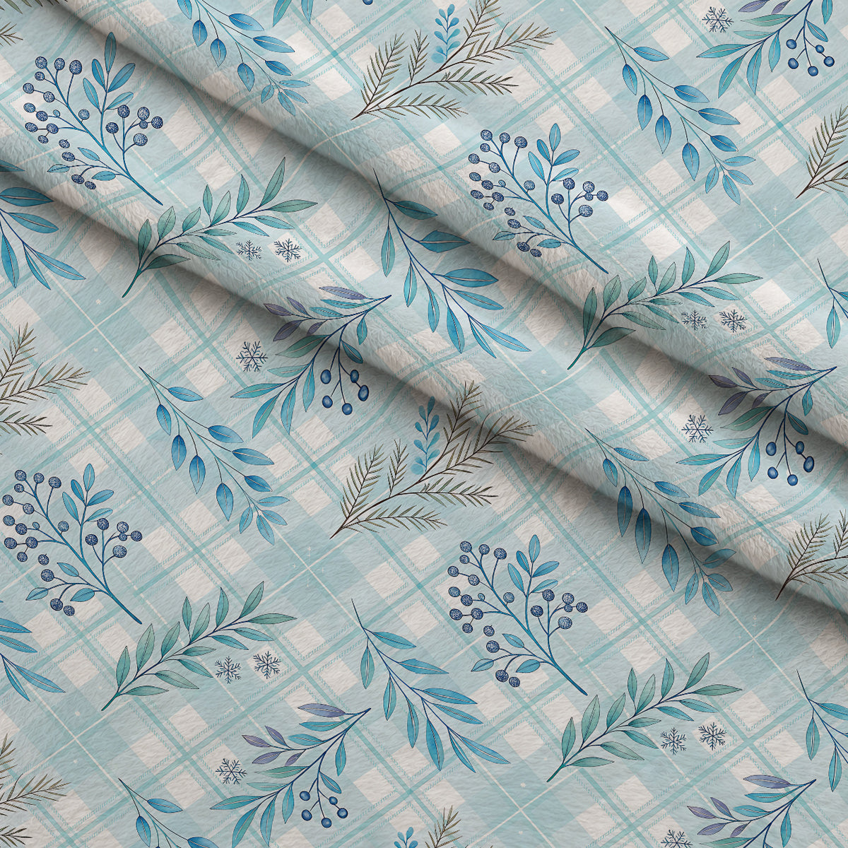 Frosted Azure Botanicals Pattern 7 Minky Fabric — plush minky folded close-up preview (mv-minky-v1:lying)