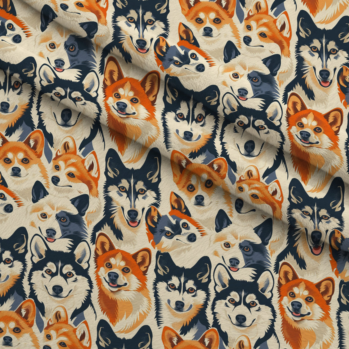 Furry Faces Pattern 11 Minky Fabric — plush minky folded close-up preview (mv-minky-v1:lying)