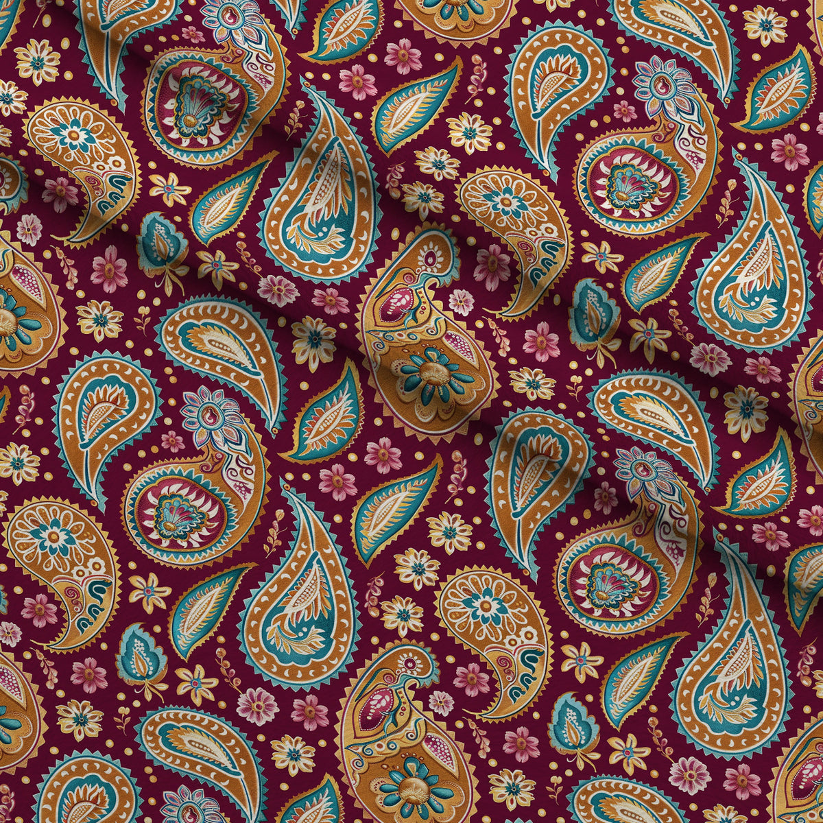 Gilded Boteh Blooms Pattern 1 Minky Fabric — plush minky folded close-up preview (mv-minky-v1:lying)