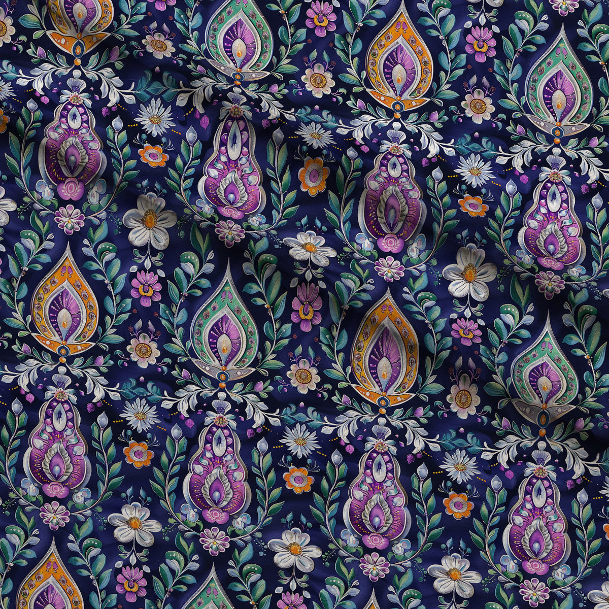 Gilded Boteh Blooms Pattern 10 Minky Fabric — plush minky folded close-up preview (mv-minky-v1:lying)