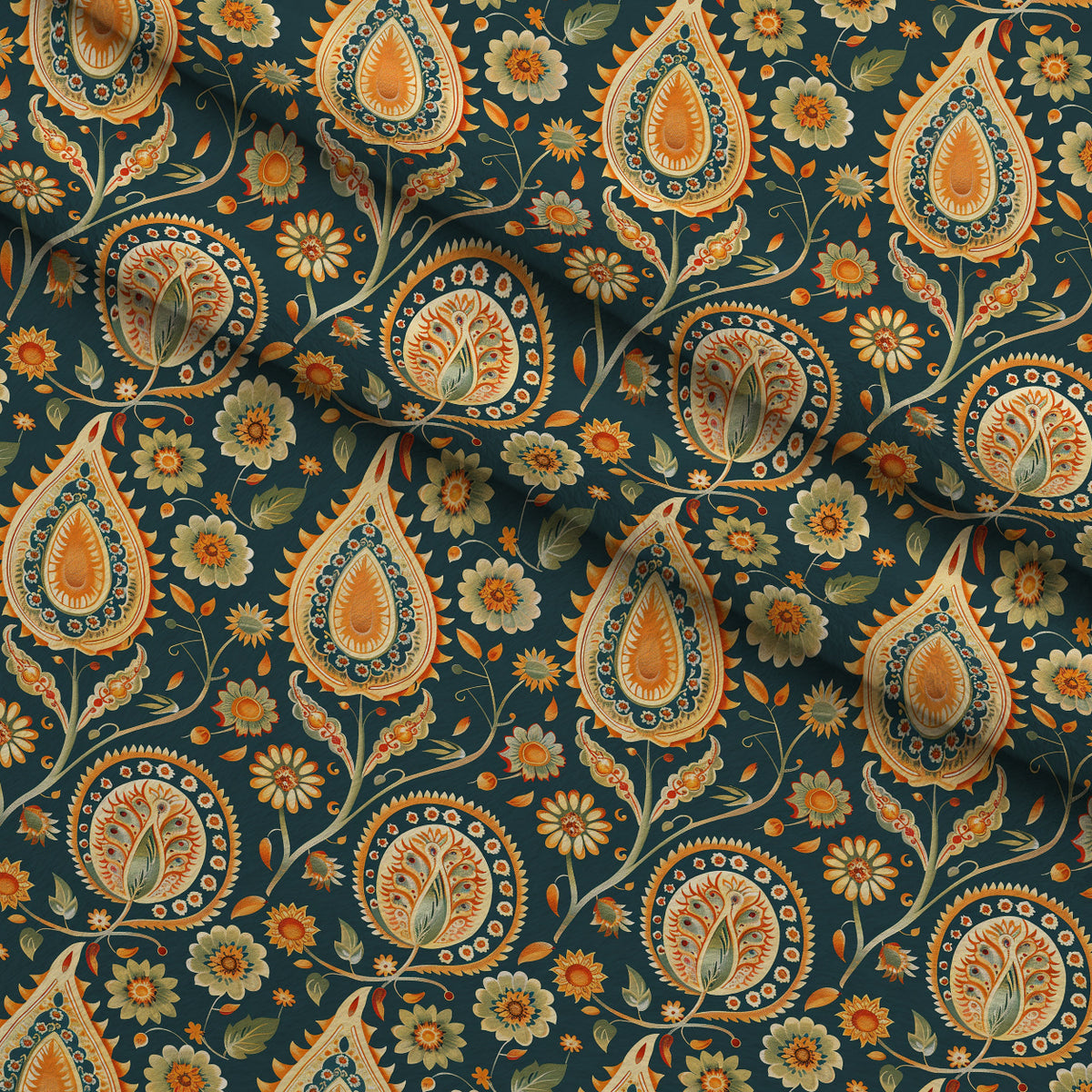 Gilded Boteh Blooms Pattern 2 Minky Fabric — plush minky folded close-up preview (mv-minky-v1:lying)