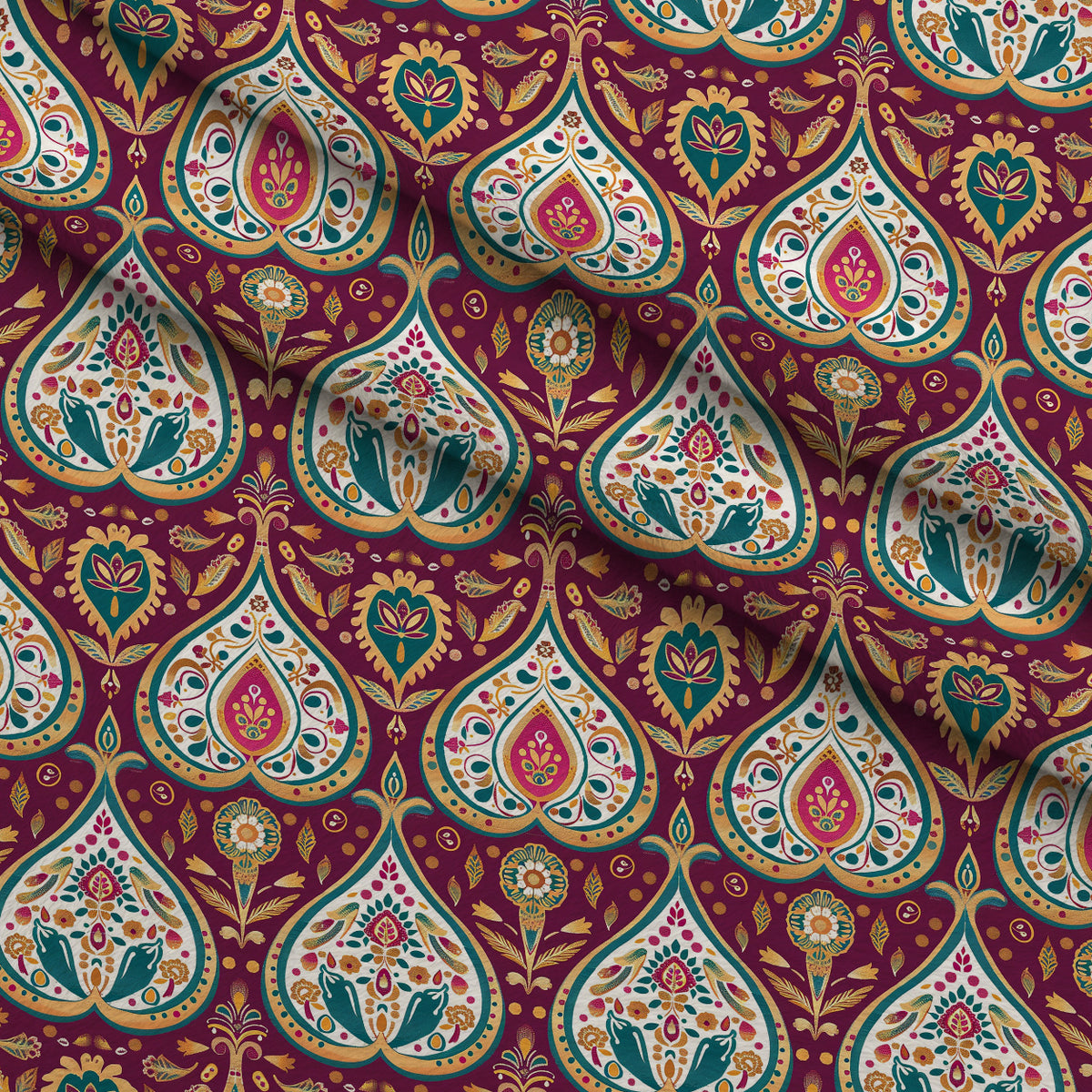 Gilded Boteh Blooms Pattern 9 Minky Fabric — plush minky folded close-up preview (mv-minky-v1:lying)
