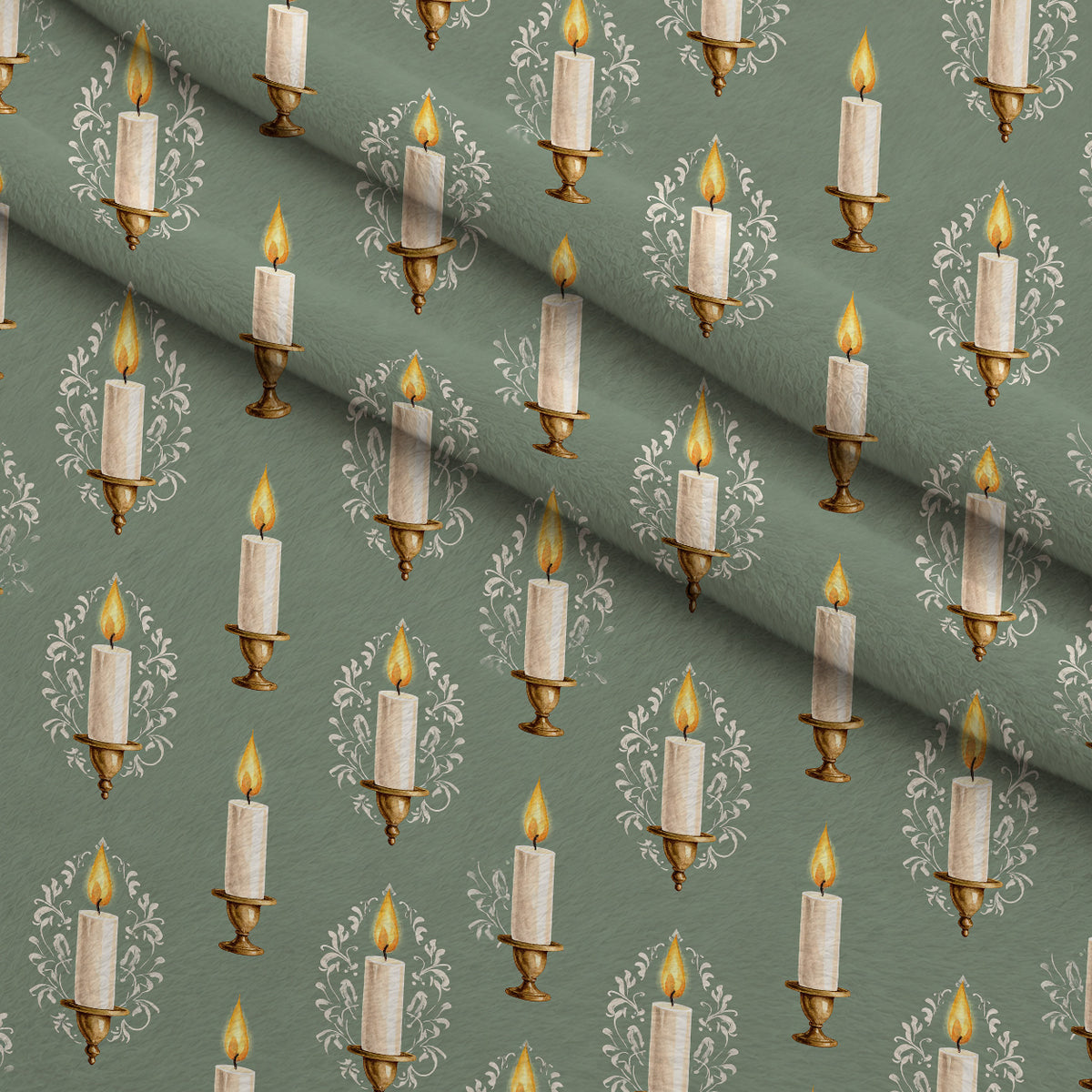 Gilded Evergreen Hearth Pattern 29 Minky Fabric — plush minky folded close-up preview (mv-minky-v1:lying)