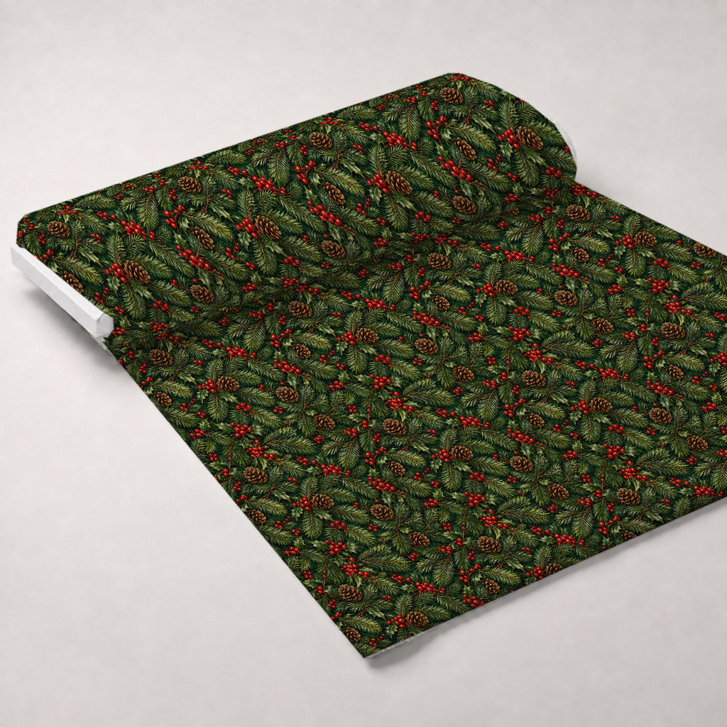 Gilded Evergreen Holiday Pattern 6 Minky Fabric — plush minky unrolled bolt preview (mv-minky-v1:bolt)