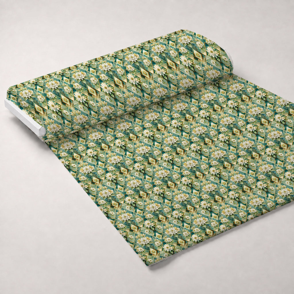 Gilded Jade Blooms Pattern 101 Minky Fabric — plush minky unrolled bolt preview (mv-minky-v1:bolt)