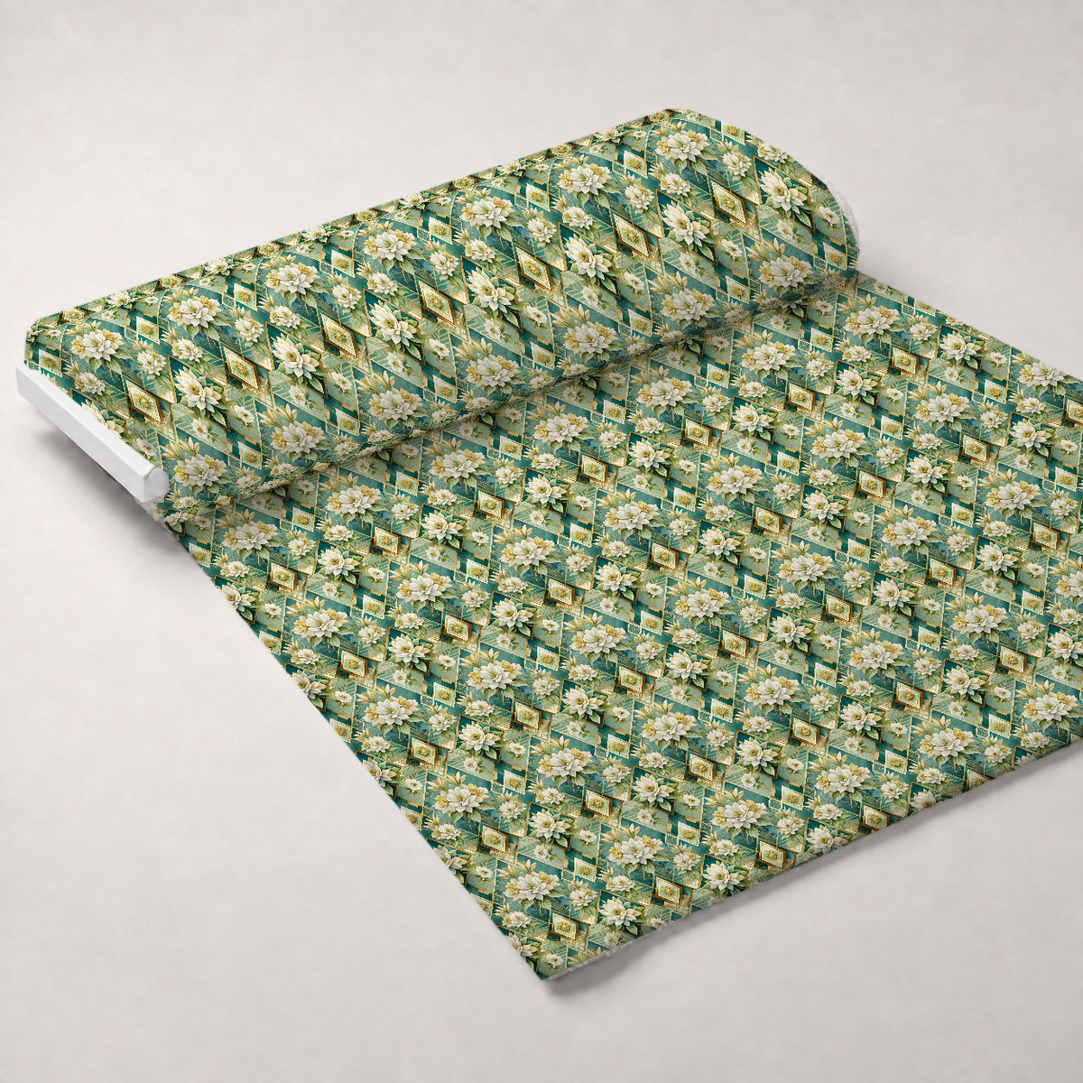 Gilded Jade Blooms Pattern 101 Minky Fabric — plush minky unrolled bolt preview (mv-minky-v1:bolt)