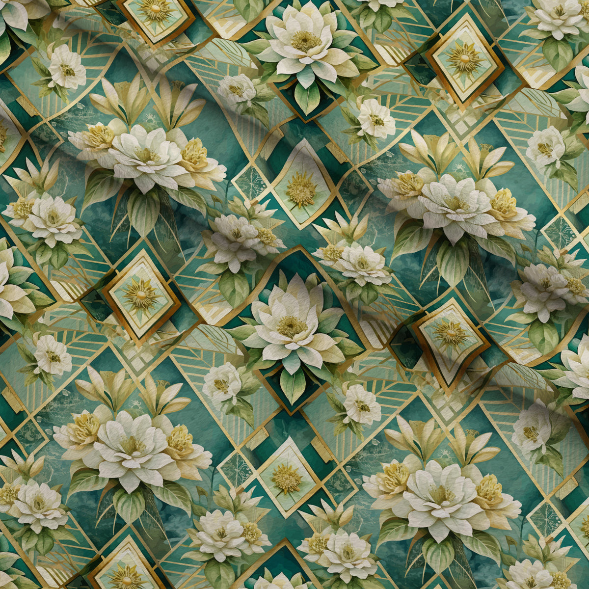 Gilded Jade Blooms Pattern 101 Minky Fabric — plush minky folded close-up preview (mv-minky-v1:lying)