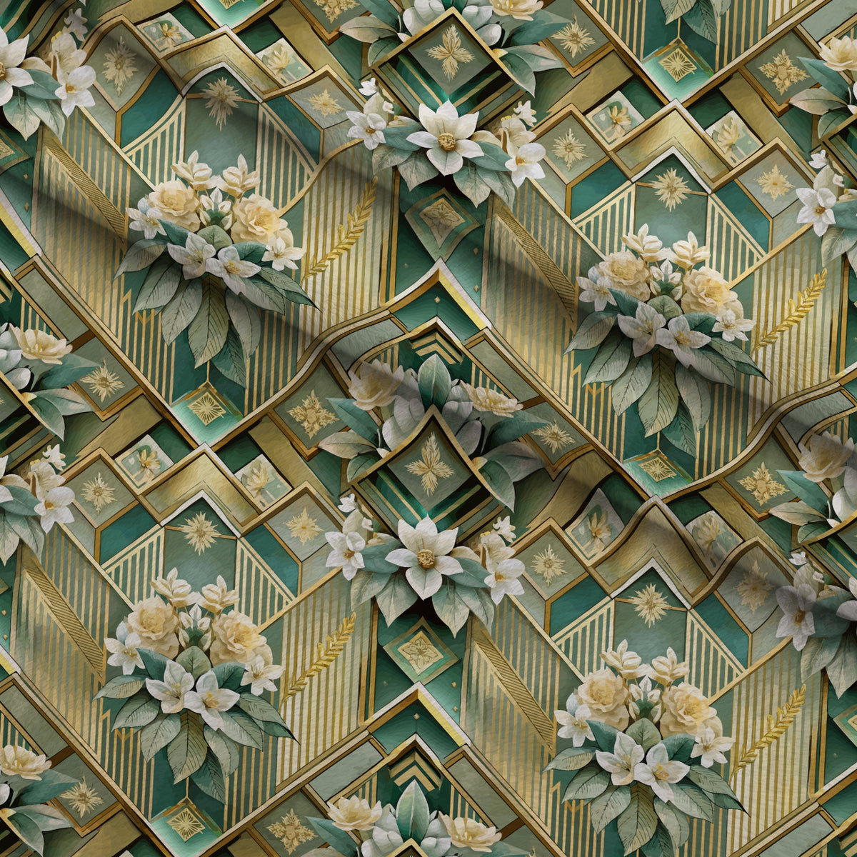 Gilded Jade Blooms Pattern 102 Minky Fabric — plush minky folded close-up preview (mv-minky-v1:lying)