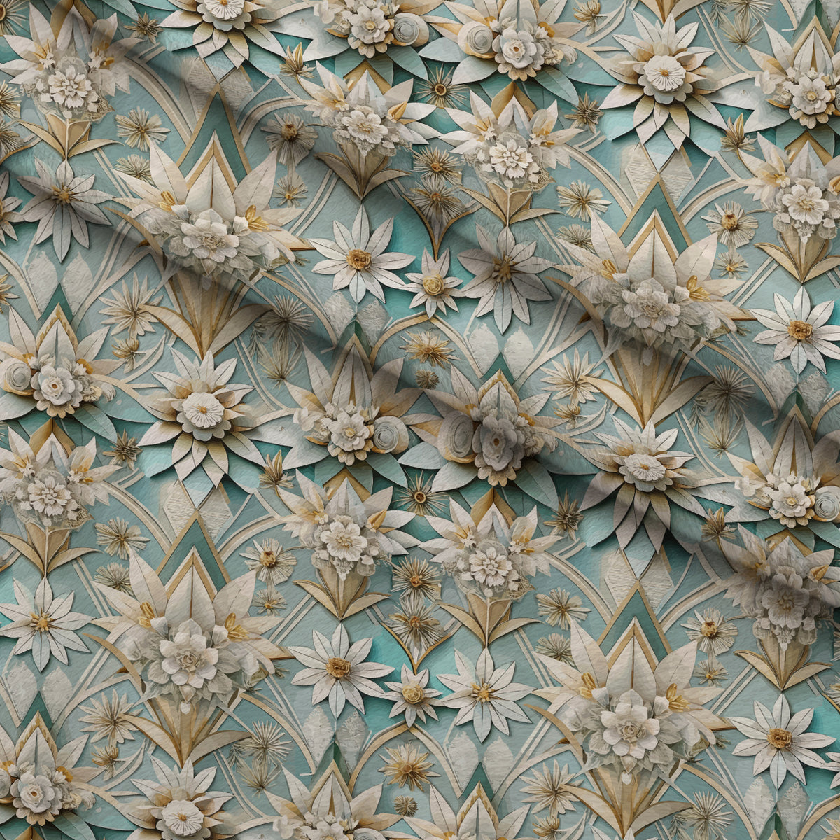 Gilded Jade Blooms Pattern 3 Minky Fabric — plush minky folded close-up preview (mv-minky-v1:lying)