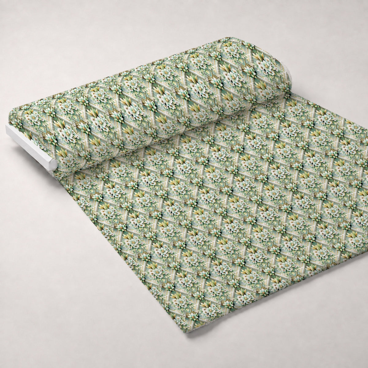 Gilded Jade Blooms Pattern 40 Minky Fabric — plush minky unrolled bolt preview (mv-minky-v1:bolt)