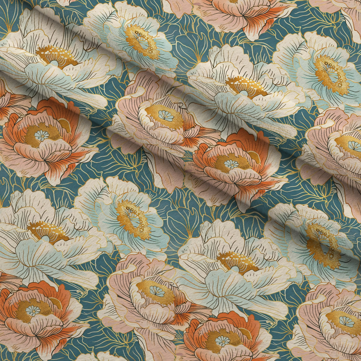 Gilded Peonies Pattern 12 Minky Fabric — plush minky folded close-up preview (mv-minky-v1:lying)