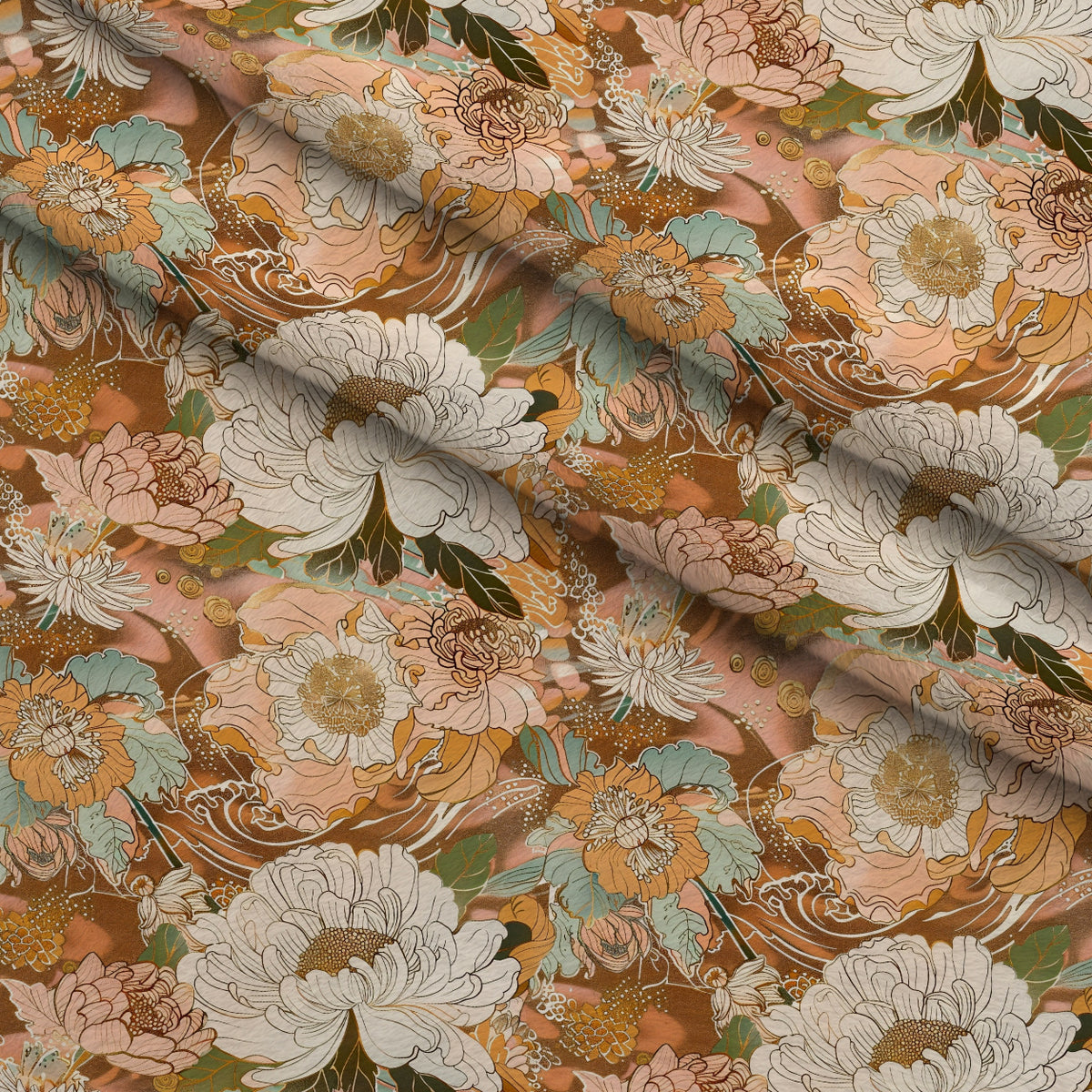 Gilded Peonies Pattern 17 Minky Fabric — plush minky folded close-up preview (mv-minky-v1:lying)