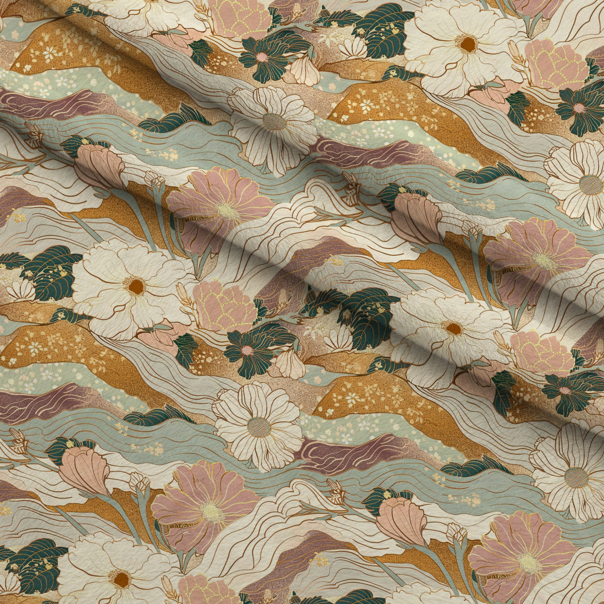 Gilded Peonies Pattern 18 Minky Fabric — plush minky folded close-up preview (mv-minky-v1:lying)