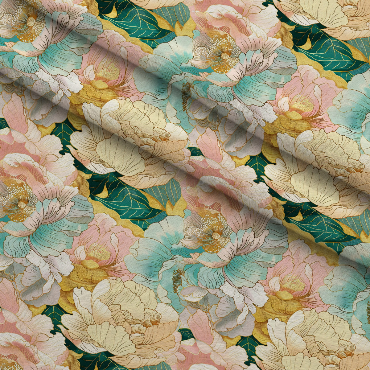 Gilded Peonies Pattern 19 Minky Fabric — plush minky folded close-up preview (mv-minky-v1:lying)