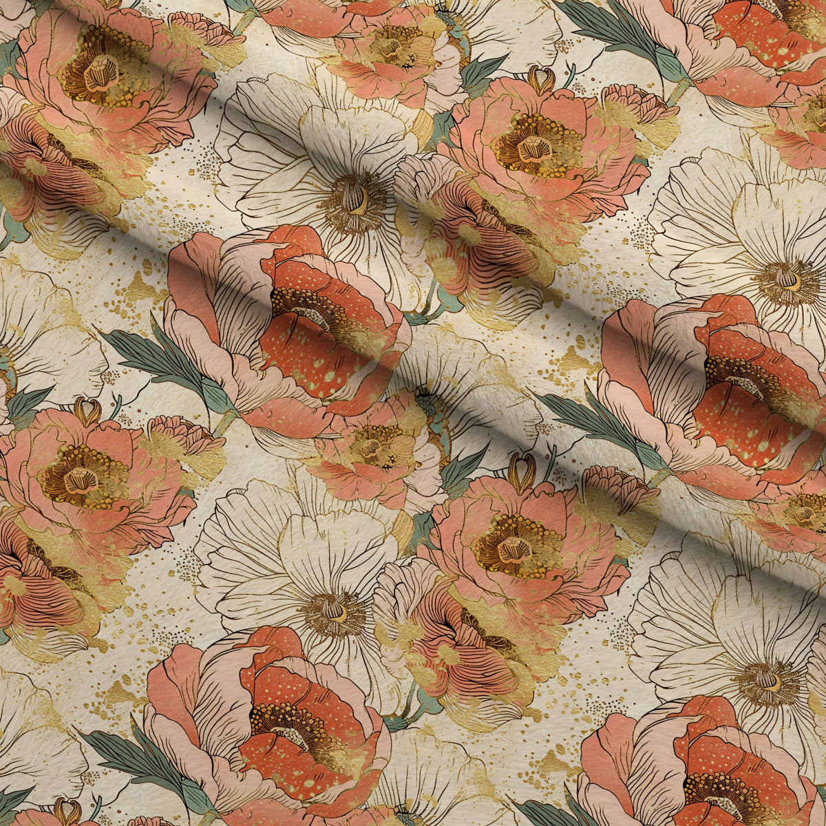 Gilded Peonies Pattern 2 Minky Fabric — plush minky folded close-up preview (mv-minky-v1:lying)