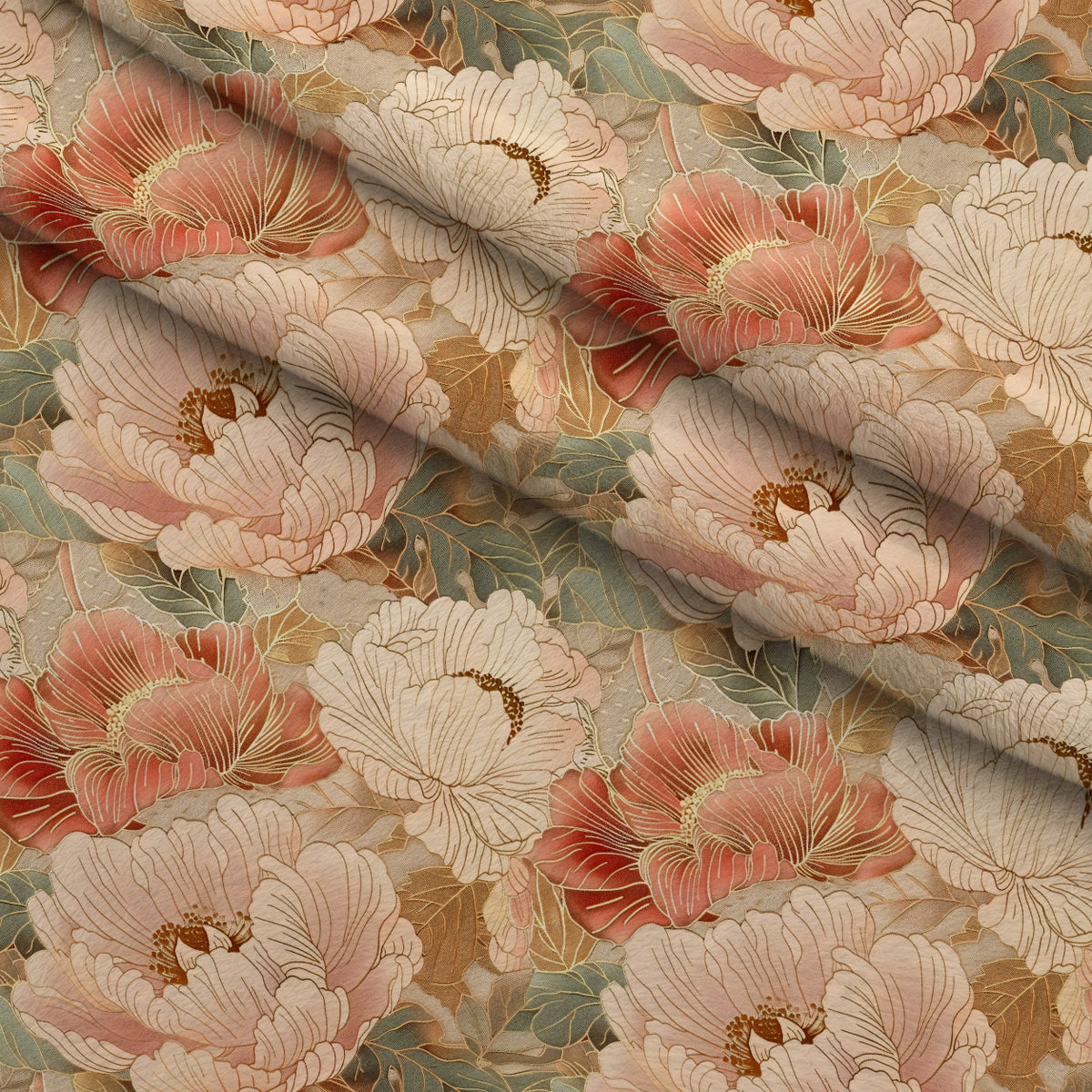 Gilded Peonies Pattern 9 Minky Fabric — plush minky folded close-up preview (mv-minky-v1:lying)