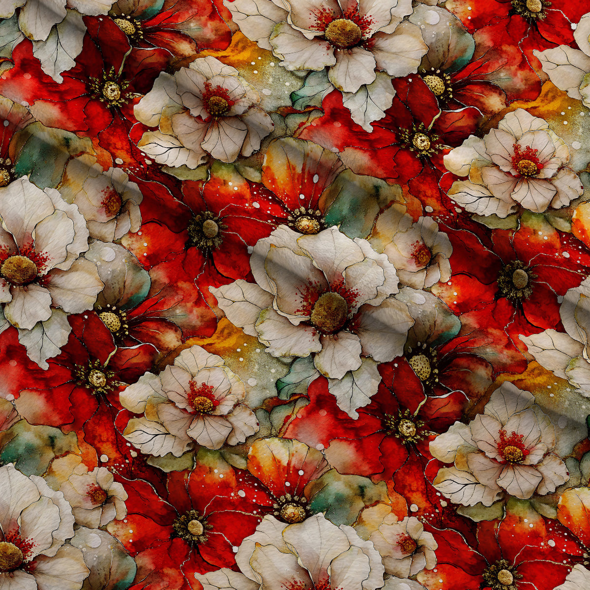 Gilded Poinsettia Reverie Pattern 1 Minky Fabric — plush minky folded close-up preview (mv-minky-v1:lying)