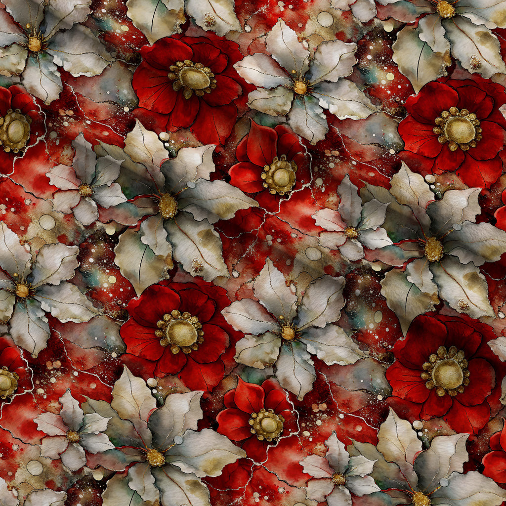 Gilded Poinsettia Reverie Pattern 5 Minky Fabric — plush minky folded close-up preview (mv-minky-v1:lying)