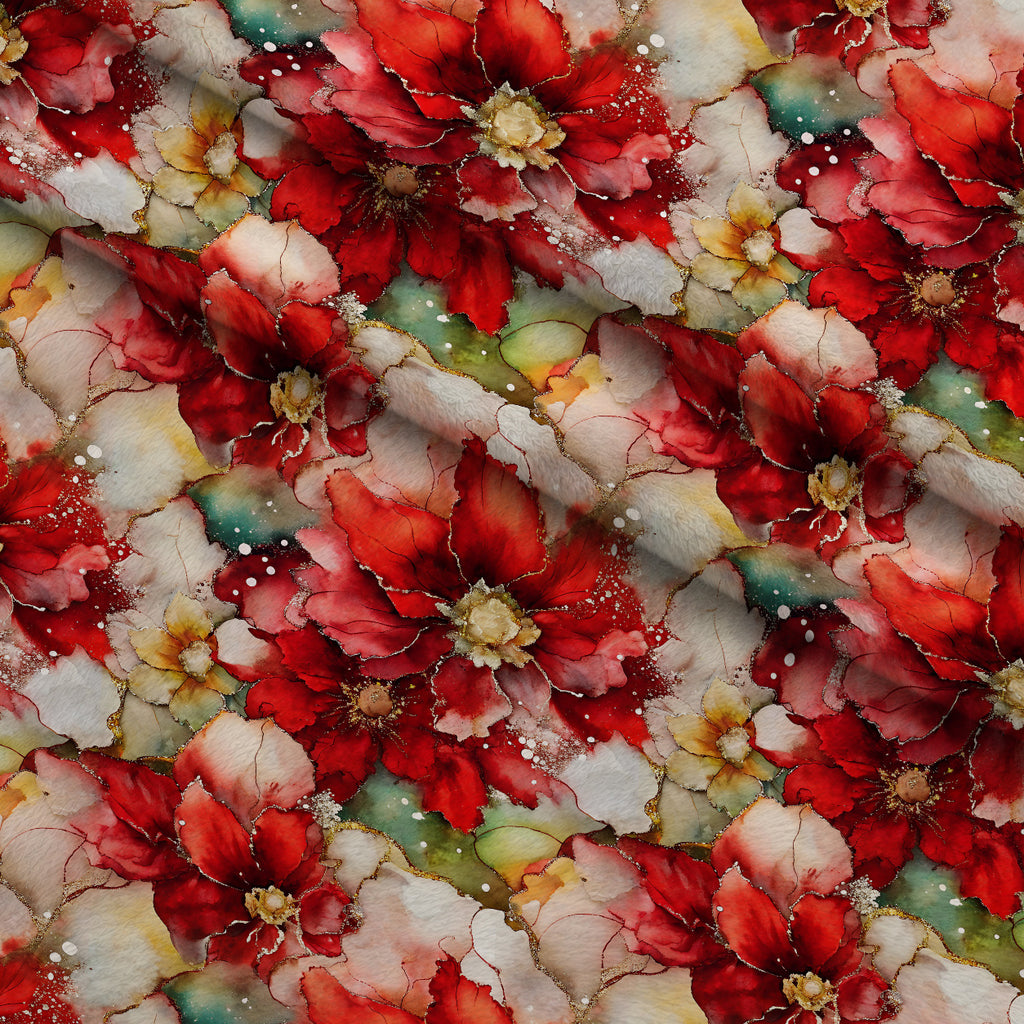 Gilded Poinsettia Reverie Pattern 6 Minky Fabric — plush minky folded close-up preview (mv-minky-v1:lying)