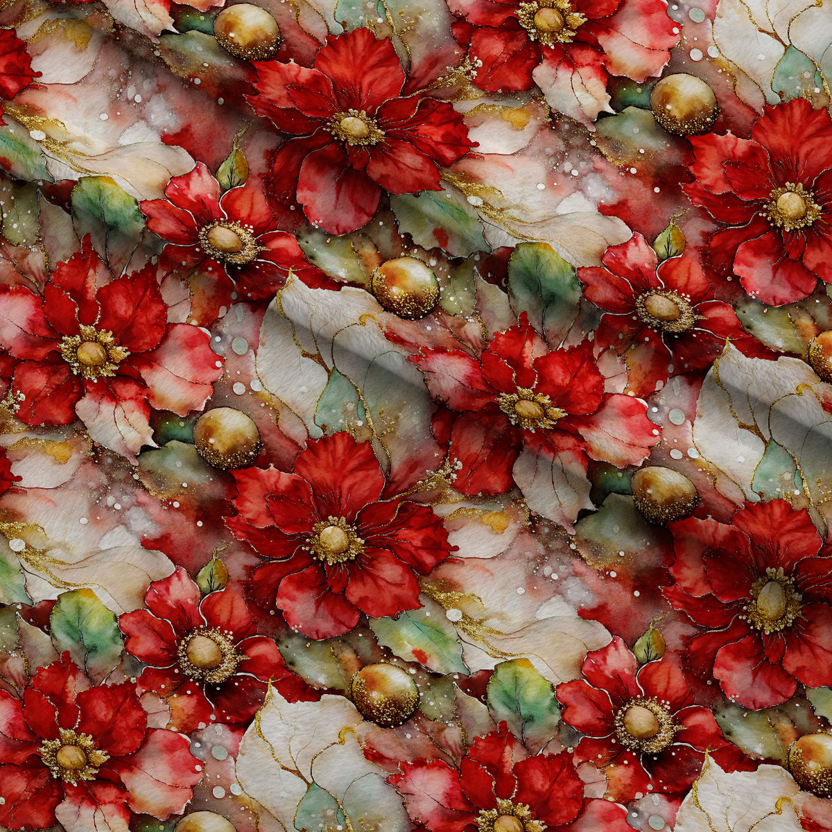 Gilded Poinsettia Reverie Pattern 7 Minky Fabric — plush minky folded close-up preview (mv-minky-v1:lying)