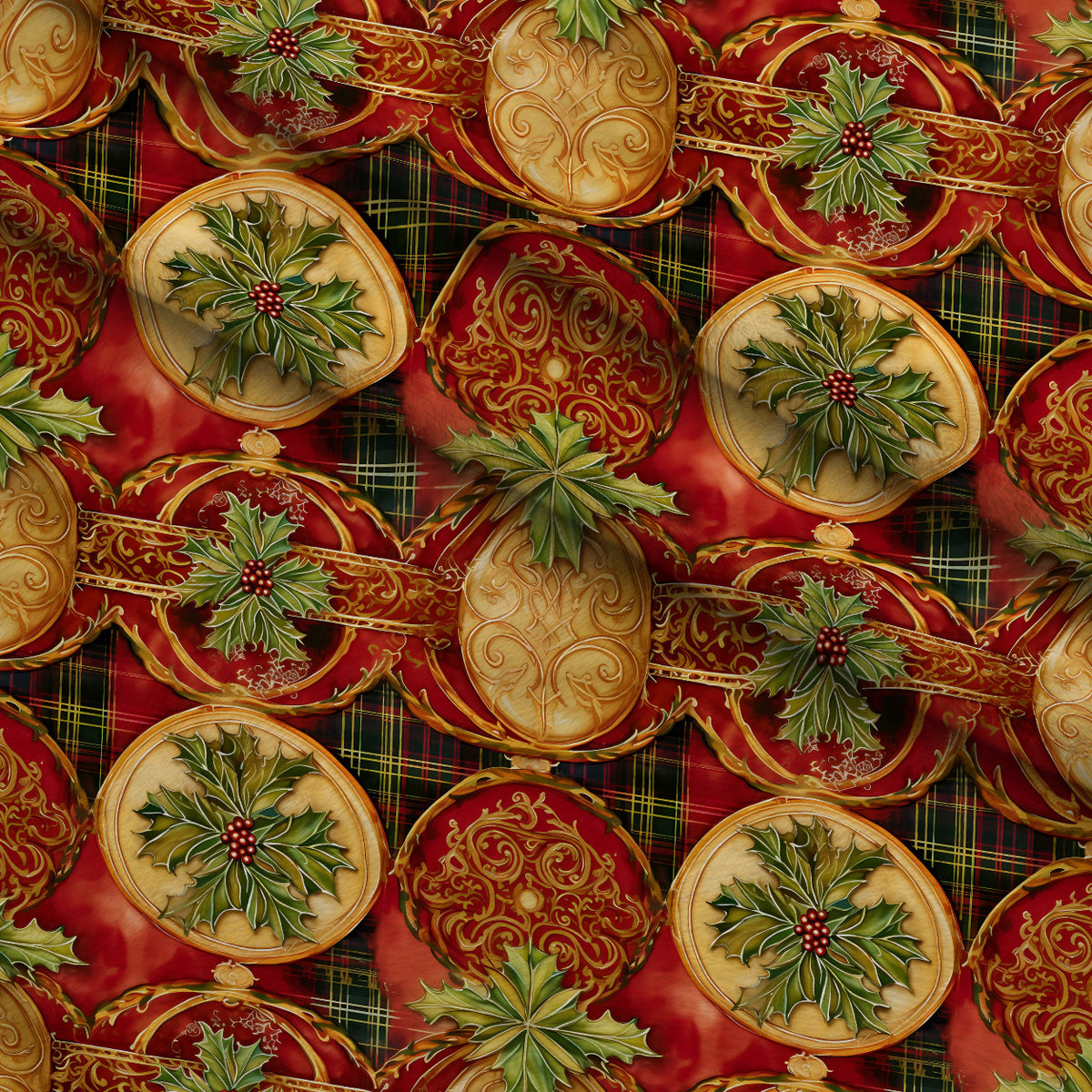 Gilded Tartan Blooms Pattern 1 Minky Fabric — plush minky folded close-up preview (mv-minky-v1:lying)