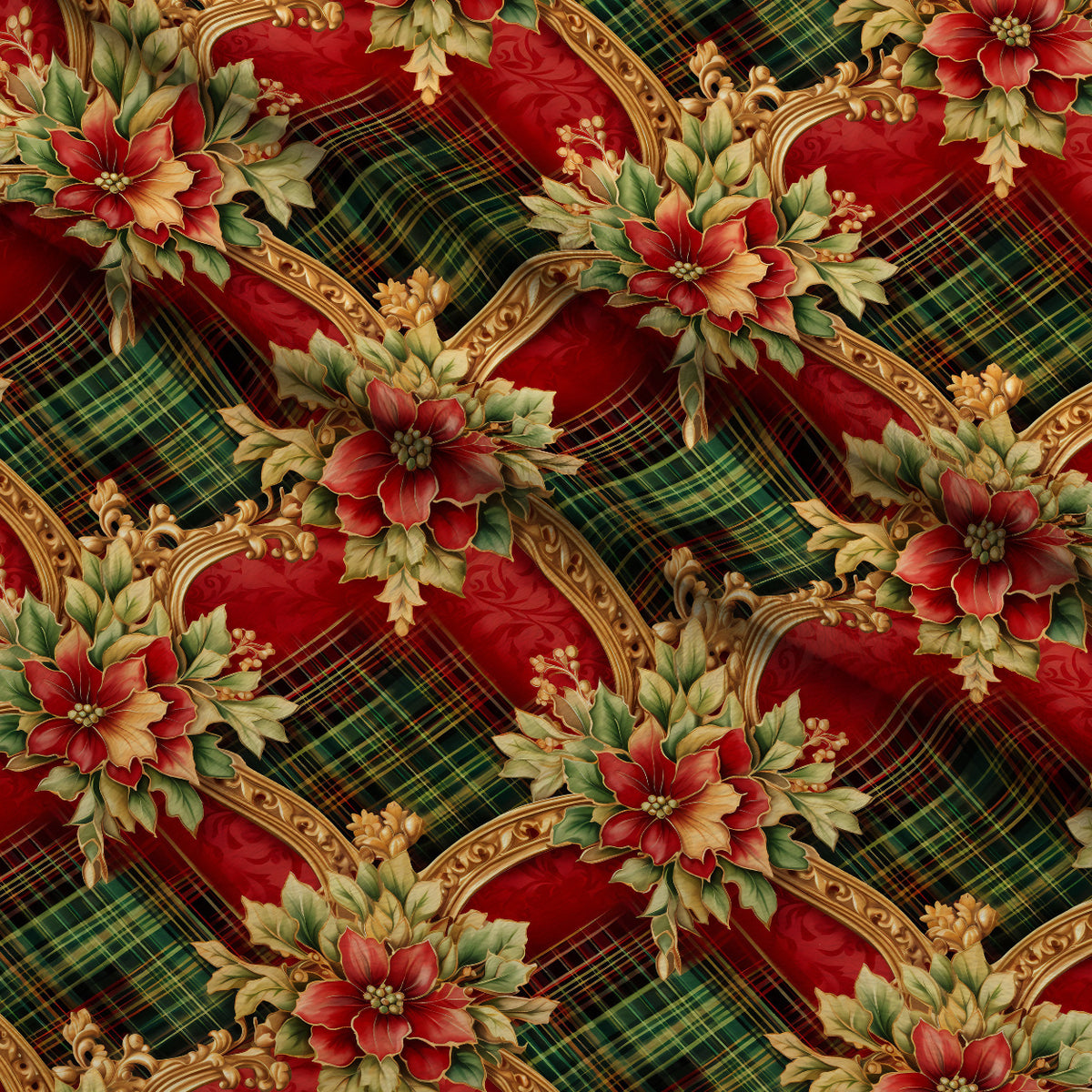 Gilded Tartan Blooms Pattern 13 Minky Fabric — plush minky folded close-up preview (mv-minky-v1:lying)