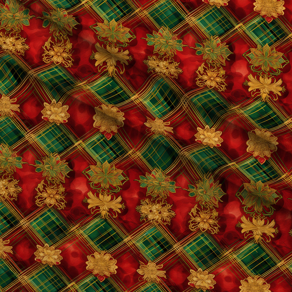 Gilded Tartan Blooms Pattern 15 Minky Fabric — plush minky folded close-up preview (mv-minky-v1:lying)