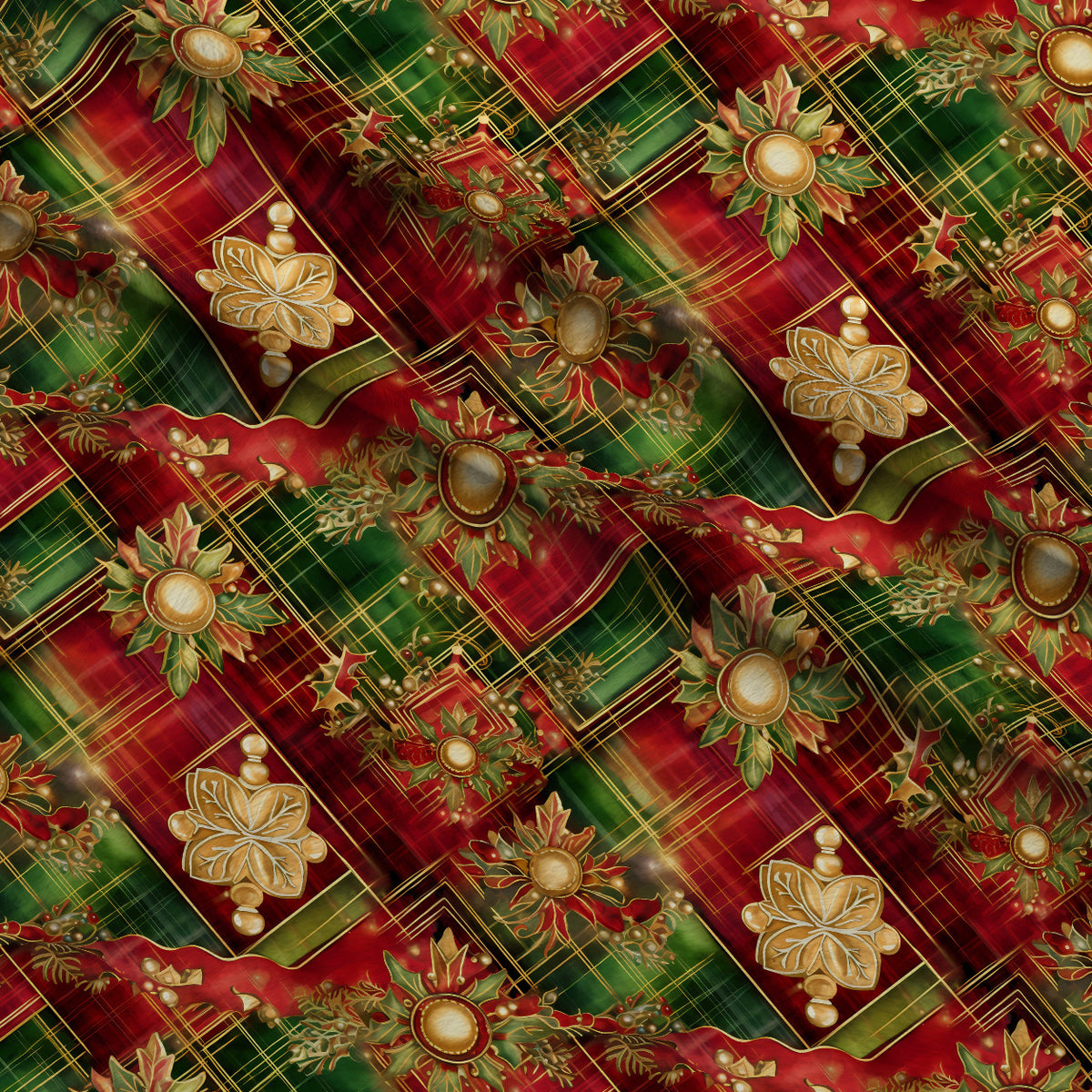 Gilded Tartan Blooms Pattern 17 Minky Fabric — plush minky folded close-up preview (mv-minky-v1:lying)