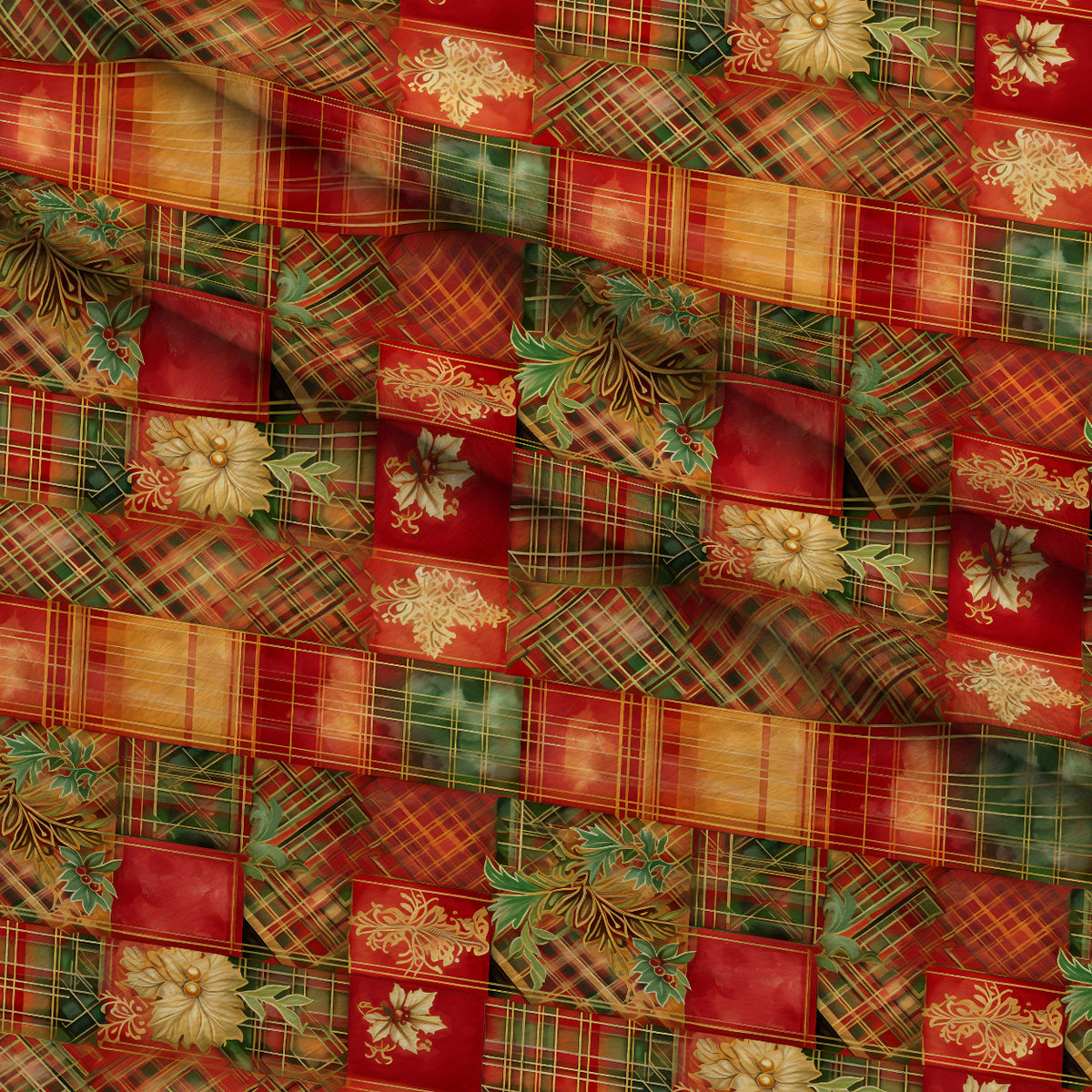 Gilded Tartan Blooms Pattern 19 Minky Fabric — plush minky folded close-up preview (mv-minky-v1:lying)
