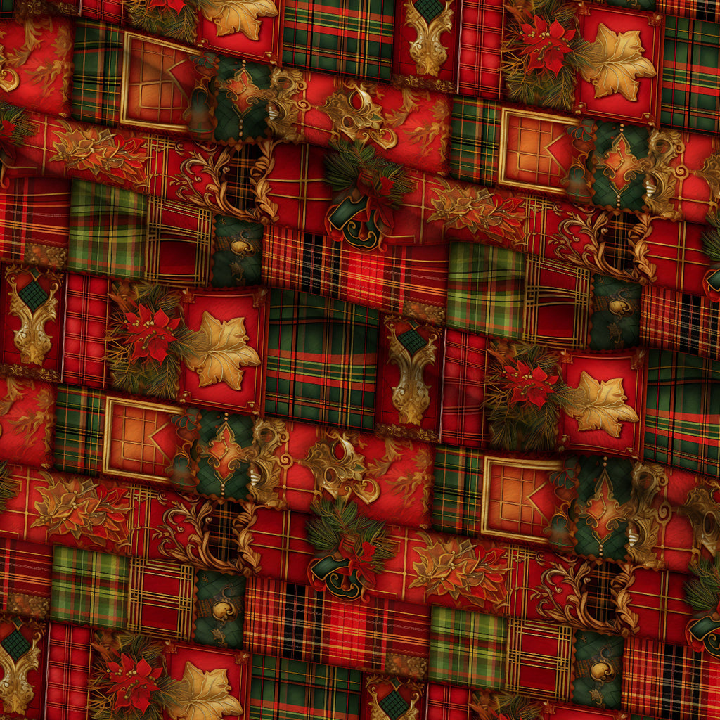 Gilded Tartan Blooms Pattern 2 Minky Fabric — plush minky folded close-up preview (mv-minky-v1:lying)