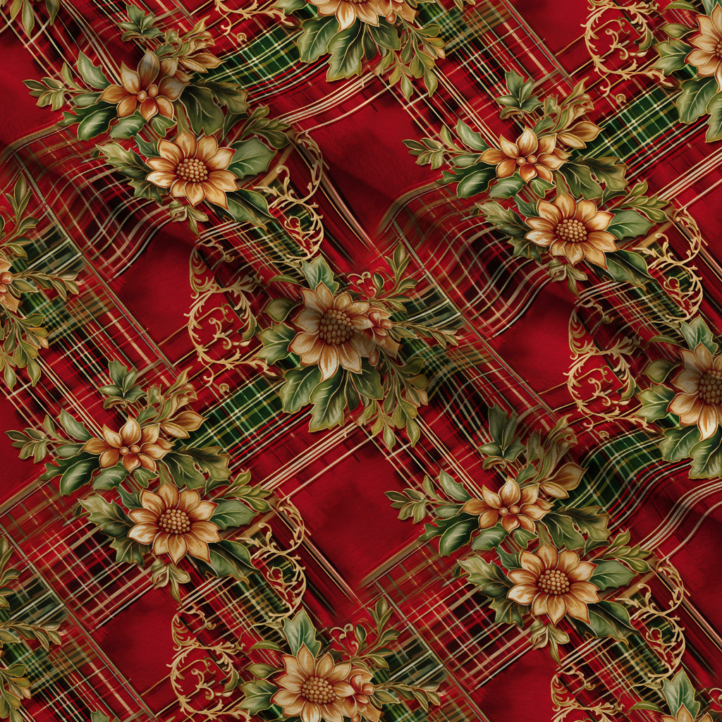 Gilded Tartan Blooms Pattern 20 Minky Fabric — plush minky folded close-up preview (mv-minky-v1:lying)