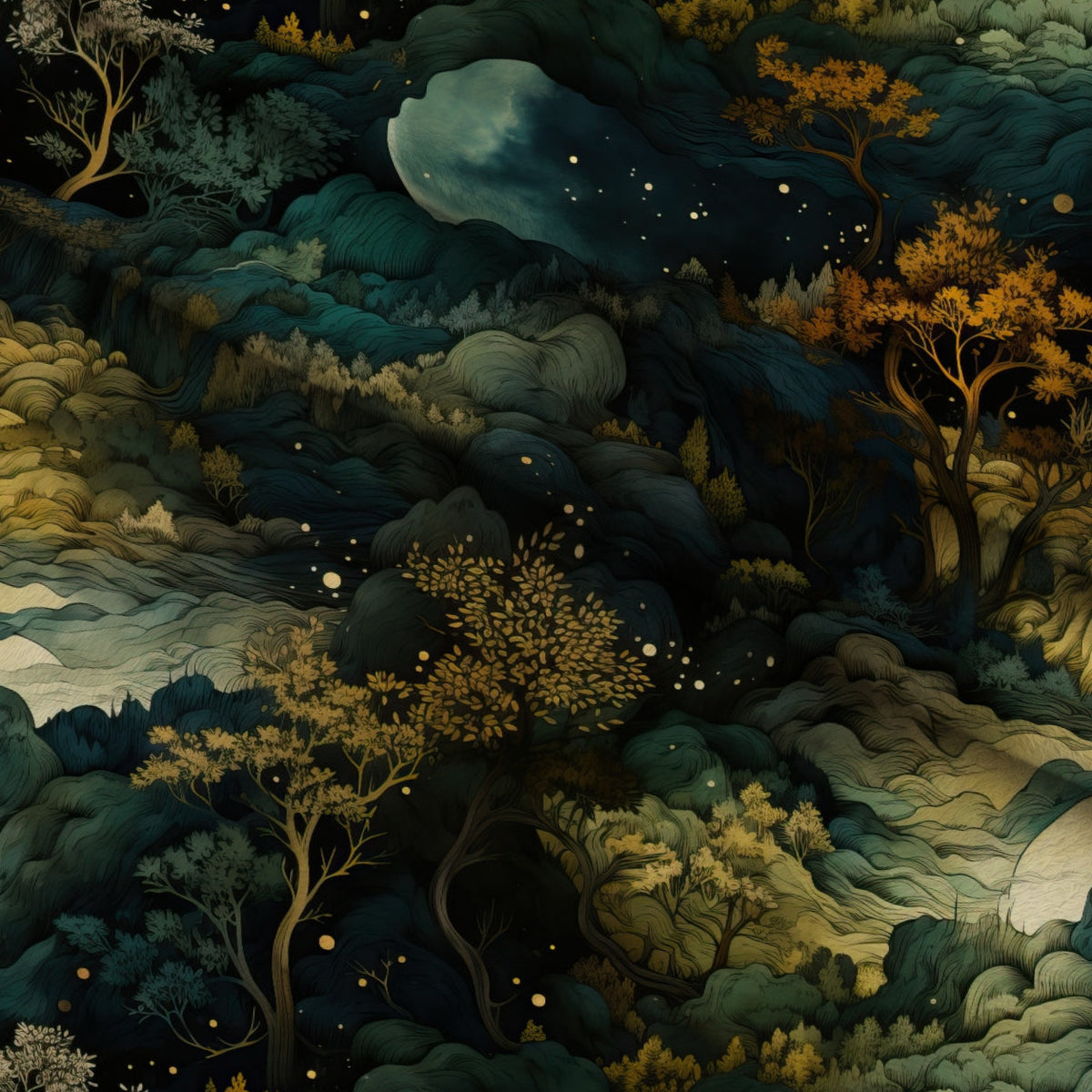 Gilded Woodland Pattern 1 Minky Fabric — plush minky folded close-up preview (mv-minky-v1:lying)
