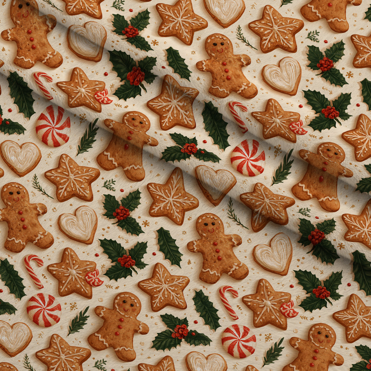 Gingerbread Candy Workshop Pattern 1 Minky Fabric — plush minky folded close-up preview (mv-minky-v1:lying)
