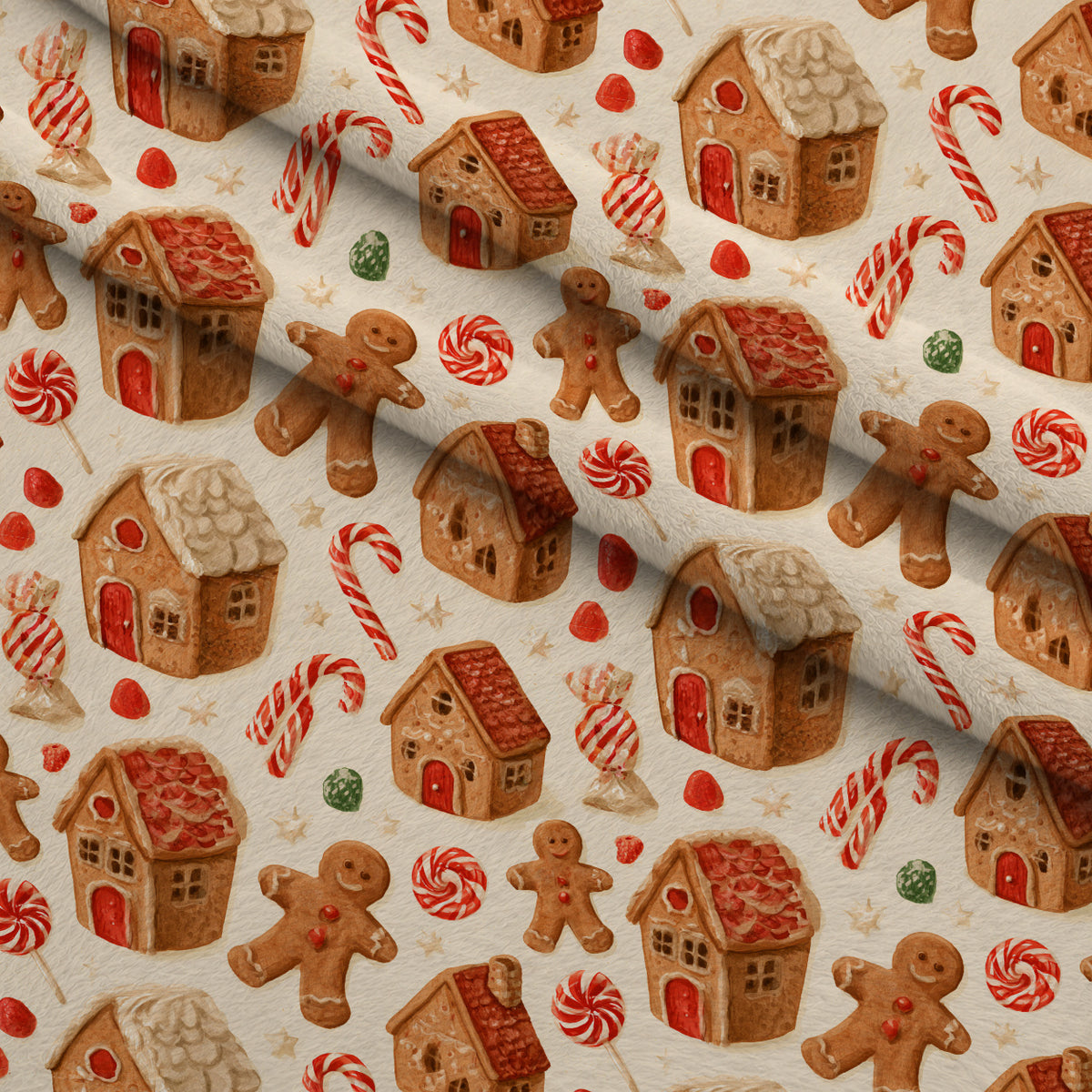 Gingerbread Candy Workshop Pattern 2 Minky Fabric — plush minky folded close-up preview (mv-minky-v1:lying)