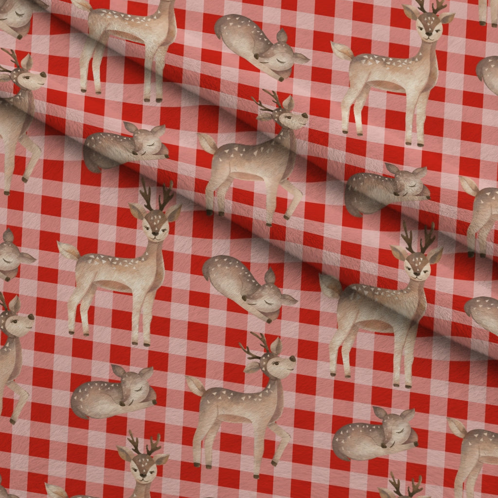 Gingham Fawns Pattern 2 Minky Fabric — plush minky folded close-up preview (mv-minky-v1:lying)