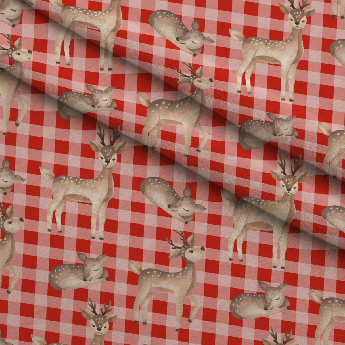 Gingham Fawns Pattern 2 Minky Fabric — plush minky folded close-up preview (mv-minky-v1:lying)